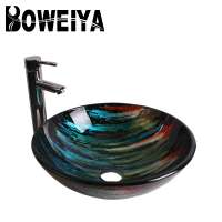 Boweiya Foshan Manufacturer Portable Single Hole Water Sink wash basin cabinet manufacturers glass basin vanity tempered