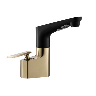 Matte Black And Brushed Gold basin faucets brass basin tap pull out bathroom faucet