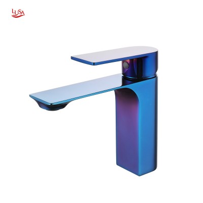 Blue Color plating mixer faucets Bathroom Basin Faucet Single Handle Lavatory Faucet Mixer Vessel Sink Faucet