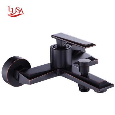 Black bathroom Brass Wall Mount Dual Handle Water Tap thermostatic Health Fancy Bathroom Faucets